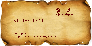 Niklai Lili névjegykártya